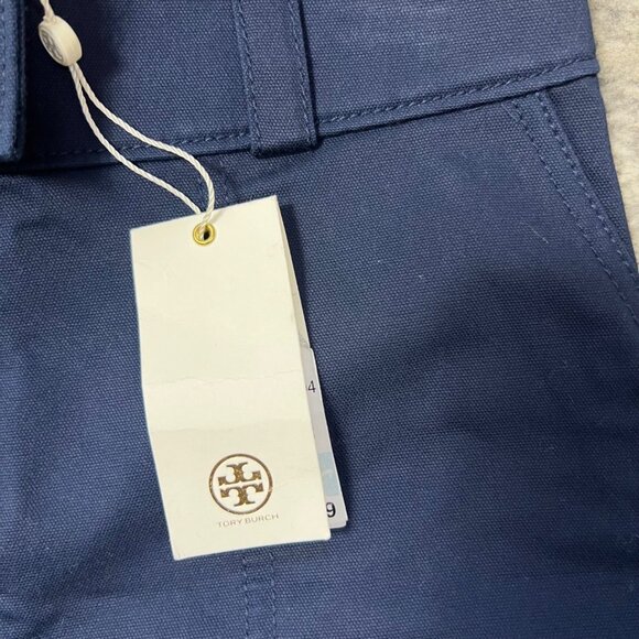Tory Burch Maddie Pant Navy Blue Womens Sz 0 Wide Leg Cotton Blend Career Pants - Picture 5 of 16